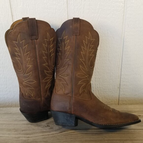 Ariat Heritage Womens Tan Leather Cowboy Western Boots 9 B 10001021 - Picture 3 of 13